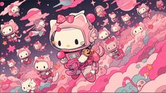 hello kitty wallpaper with pink clouds and stars