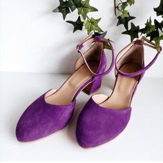 "❣ PRODUCT DESCRIPTION ♥Purple Suede Ankle Strap Pumps♥ Handmade to order premium purple suede leather shoes. Add a bit of color to ensembles in need of a boost! Handcrafted in Greece This pair of suede pumps is handmade and is the perfect gift for women to attend certain events. We made these block mid-heeled shoes using premium suede leather to ensure the high quality of these shoes that you'll want to be with at every event. This pair of ankle strap pumps are durable, long-lasting, high quali Purple Block Heel Shoes With Heel Strap, Purple Block Heels With Heel Strap, Purple Heels With Heel Strap And Round Toe, Purple Low Heel Shoes With Strap, Purple Low Heel Heels With Heel Strap, Purple Heels With Ankle Strap And Heel Strap, Purple Heels With Ankle And Heel Strap, Purple Closed Toe Heels With Heel Strap, Purple Heels With Heel And Ankle Straps