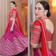 Bollywood Designer Lehenga for Festivals & Wedding Parties - K4 Fashion Karishma Kapoor, Maang Tika, Lehnga Dress, Lehenga Blouse Designs, Karisma Kapoor, Half Saree Designs, Choli Designs, Pink Lehenga, Designer Saree Blouse Patterns