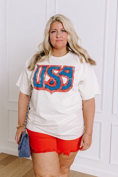 - Celebrate your love for the red, white, and blue with our vintage-inspired USA graphic tee. Featuring a timeless design that harks back to classic Americana, this shirt blends nostalgic charm with modern comfort. Perfect for casual outings, patriotic holidays, or simply showcasing your American pride, it's crafted from soft, durable fabric to ensure it becomes a staple in your wardrobe. Embrace the spirit of the USA with this cute tee! - Lightweight 100% cotton material subtle distressed detai Pink Games, Short One Piece, Classic Americana, Crew Cut, Patriotic Holidays, Black Dresses Casual, American Pride, Vintage Graphic, Little White Dresses