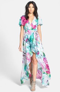 June & Hudson Floral Print High/Low Wrap Dress available at #Nordstrom kathryn posted. love this dress Watercolor Dress, Guest Attire, Wedding Attire Guest, Cocktail Attire, Maxi Dress Cocktail, Wedding Guest Dresses, Wrap Dress Floral, Nordstrom Dresses, Wedding Guest Outfit