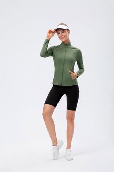 77% Nylon. 23% Spandex Soft. comfortable. skin friendly 4-way stretch. breathable and sweat-wicking Featuring a pocket on both sides for storing your essentials. Perfect for both sports activities and daily life Sporty Activewear With Functional Pockets For Workout, Sporty Fitted Activewear With Functional Pockets, Green Sporty Activewear With Thumbholes, Midweight Sportswear Activewear With Side Pockets, Sports Nylon Outerwear With High Stretch, Sportswear Activewear With Functional Pockets For Workout, Sporty Long Sleeve Tops With Side Pockets, Sporty Compression Activewear With Functional Pockets, Functional Pockets Activewear For Workout