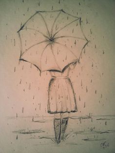 a drawing of a person holding an umbrella