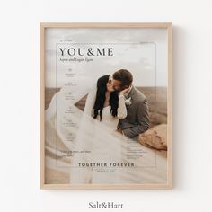 a wooden frame with a wedding photo on the front and back of it that says, you & me together forever