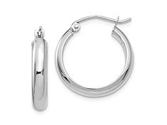 Rhodium over 14K white gold hoop earrings. Measure approximately 13/16"L x 1/8"W and have saddleback backings. White Gold Hoop Earrings, White Gold Hoops, Gold Hoop, Gold Hoop Earrings, Hoop Earrings, White Gold, Gold, White