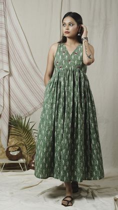 woman outfit| maxi dress | latest summer outfits Green Frocks For Women, Maxi Dress Indian, Gather Dress, Cotton Dress Pattern, डिजाइनर कपड़े, Gathered Maxi Dress, Kalamkari Dresses, Simple Frock Design, Simple Frocks