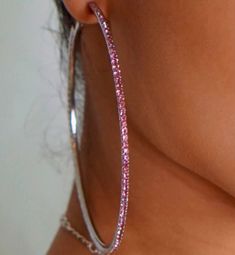 Stunning pink rhinestones hoops. Everyone will jump through hoops to know where you got these from.  9cm sliver plated Luxury Small Pink Hoop Earrings, Cheap Small Hoop Pink Jewelry, Pink Hoop Metal Jewelry, Pink Beaded Hoop Earrings For Party, Big Hoop Earrings Aesthetic, Pink Hoop Earrings, Hoop Earrings Aesthetic, Sparkle Hoop Earrings, Pink Paradise