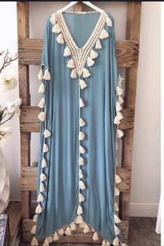 Western Kaftan Dress, Embroidered Abaya For Beach In Summer, Vacation Embroidered Tunic Abaya, V-neck Kaftan With Tassels For Beach Season, Summer V-neck Embroidered Abaya, Pakistani Party Wear Dresses, Holiday Maxi Dress, Lace Dress Design, Kaftan Designs