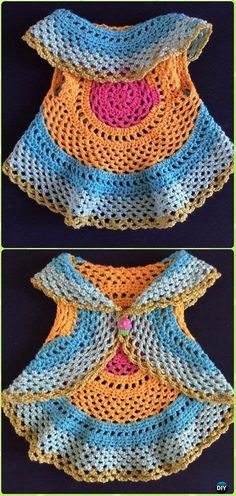 two pictures of different crochet designs on top of each other, one is blue and the other is orange