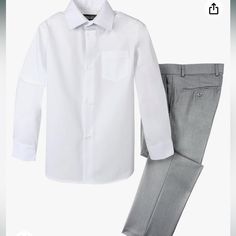 Spring Notion Boys' Dress Pants And Shirt. 5t, Never Worn, Tags On. Gray Dress Pants, White Button Down Shirt. Perfect For A Mini Ring-Bearer! Shirt And Dress, Pants And Shirt, Bear Outfits, Wedding 2024, Polyester Pants, Grey Dress Pants, Pant Sets, Pants White, Grey Pants