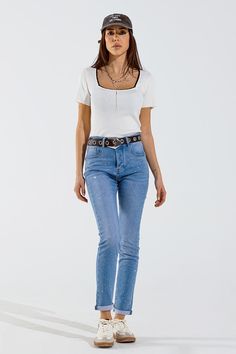 Elevate your denim game with our Washed Blue Skinny Jeans, adorned with dazzling strass designs all over the front in various shapes and sizes. These jeans feature a super skinny fit, perfect for creating a sleek and trendy silhouette. Made from a blend of 82% cotton, 16% polyester, and 2% elastane, they offer just the right amount of stretch for a comfortable fit. With five pockets and a zip and button closure, these jeans are a versatile choice for both casual and elegant styles this spring. Model Info: Model is wearing size S. Model's measurements: 33-23-35, Height: 5'9''. Key Features: Super skinny fit for a sleek and trendy silhouette. Dazzling strass detail all over the front for added glamour. Made from stretch denim for comfort and flexibility. Five pockets and zip fastening for pr Denim Blue Straight Leg Jeans With Rhinestones, Denim Blue Rhinestone Straight Leg Jeans, Blue Rhinestone Straight Leg Jeans, Casual Denim Rhinestone Jeans, Casual Denim Blue Jeans With Rhinestones, Dark Wash Denim Jeans With Rhinestones, Medium Wash Rhinestone Denim Jeans, Rhinestone Denim Flare Jeans Straight Leg, Trendy Mid-rise Rhinestone Jeans