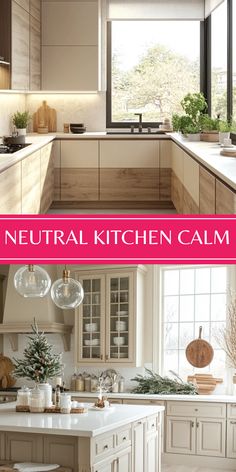 Inspiring calm and soft neutral kitchen ideas portrayed through 2 images, showcasing serene color palettes and elegant designs to enhance your cooking space.