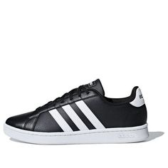 adidas Grand Court 'Black' F36393 (SNKR) Classic Black Adidas Skate Shoes, Black Low-top Sneakers With Three Stripes Branding, Black Adidas Logo Lace-up Skate Shoes, Black Adidas Lace-up Skate Shoes, Classic Adidas Logo Skate Shoes For Sports, Classic Adidas Skate Shoes For Sports, Black Synthetic Skate Shoes For Light Sports, Classic Black Skate Shoes With Three Stripes, Black Sneakers With Three Stripes Branding