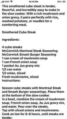 Smothered Cube Steak, Au Jus Gravy, Burger Seasoning, Cube Steak, Onion Gravy, Mushroom And Onions, Smash Burger, Steak Seasoning, French Onion Soup