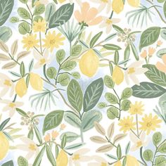 Wallpaper Amalfi Peel & Stick Wallpaper // Pink & Green Lemon Wallpaper, Green Floral Wallpaper, Unexpected Beauty, Lemon Trees, Chinoiserie Wall, Mirror Artwork, Wallpaper Pink, Peel Stick Wallpaper, Rectangle Mirror