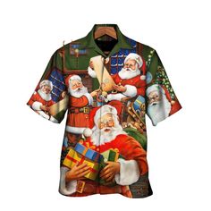 Hawaiian Christmas shirt, Christmas Santa Claus Gift For Xmas Art Style Hawaiian Shirt, Christmas Gift, Hawaiian Aloha Shirt Multicolor Printed Christmas Tops, Casual Christmas Festive Shirt, Casual Green Christmas Shirt, Green Short Sleeve Shirt For Gift, Multicolor Short Sleeve Shirt As Gift, Red Short Sleeve Shirt For Gift, Christmas Festive Shirt With Graphic Print, Red Short Sleeve Shirt As Gift, Festive Christmas Graphic Print Shirt