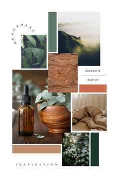 a collage of photos with plants and earth tones