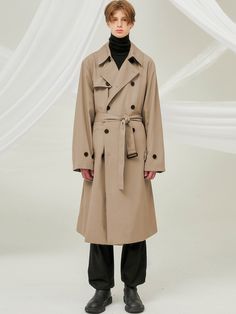 Editor's NotesFLARE UP’s trench coat features water-proof, silky fabric and oversized fit.- Button closure- Long sleeves- Button detail at cuffs- Oversized fit- Silky, water-proof fabric- Belt detail around waist- Side pocketsMeasurements(in.)0 / 1 / 2- Shoulder: 19.7in. / 19.9in. / 20.5in.- Sleeve: 24.4in. / 25.0in. / 25.6in.- Chest: 24.0in. / 24.8in. / 25.6in.- Length: 44.9in. / 46.1in. / 46.9in.*Model Info(Men): 6’2’’ Fitting Size 1,2*Model Info(Women): 5’9’’ Fitting Size 2*Model Info(Women): Beige Gabardine Outerwear With Button Cuffs, Classic Oversized Outerwear With Belted Cuffs, Oversized Double-breasted Outerwear With Belted Cuffs, Winter Workwear Raincoat With Button Closure, Trench Coat Beige, Oversized Trench, Oversized Trench Coat, Silky Fabric, Fabric Belt