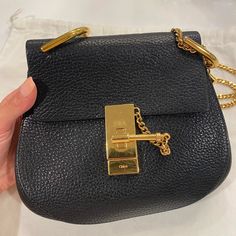 Chloe Drew Shoulder Bag - Black Leather With Gold Chain And Hardware. Comes With Duster Bag, Shoulder And Crossbody Bag Chloe Handbag, Chloe Bags, Chloe Handbags, Chloe Bag, Chloe Drew, Bag Shoulder, Gold Chain, Gold Chains, Chloe