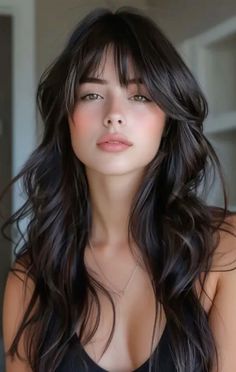 Dark Hair With Highlights, Penteado Cabelo Curto, Long Black Hair, Hairdo For Long Hair, Sleek Hairstyles, Haircuts With Bangs, Medium Hair Cuts, Long Hair Cuts