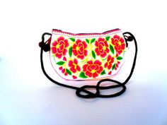 "This beautiful White Pink color Flower Butterfly Ethnic Embroidered Artist Cross body Shoulder Pom Pom Bag comes with a top zipper closure and Internal zipper pocket inside the bag with fully black cotton lined interior This bag has string strap in length approx 46\" long This bag can be a good idea for as a gift or can be use for your personal use this bag suitable for everyone. Measurements Size (Approx): Length 11\" Height 7\" Shoulder string Strap 46\" Color: yellow White Pink embroidered T Traditional White Shoulder Bag For Daily Use, Traditional White Pouch Shoulder Bag, Traditional Multicolor Shoulder Bag With Floral Embroidery, Traditional White Bags With Floral Embroidery, Bohemian Bag, Women Embroidery, Ethnic Bag, Bohemian Bags, Hippie Bags