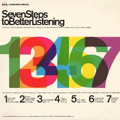 an advertisement for seven steps to better listening, featuring the numbers in different colors and sizes