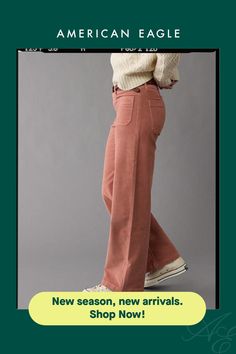 Corduroy with a hint of stretch/Zip fly with button closure/5-pocket styling/This pant is Real Good: Made with the planet in mind & a promise to continue to do better. American Eagle Corduroy Pants, Corduroy Pants Outfit, Dark Brown Pants, White Jeans Men, Light Pink Sweaters, Athletic Fit Jeans, Jean Trends, Pink Jeans, Curvy Jeans