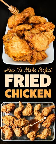 fried chicken on a grill with the title how to make perfect fried chicken