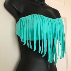 New With Tags, Kirra Swim Top Teal With Angled Fringe Style Front Teal Bikini Suit Separate Size Medium Brand Nwt New W Tags Summer Beach Tube Top With Built-in Bra, Summer Halter Neck Tube Top For Pool, Halter Neck Tube Top For Summer Pool, Halter Neck Tube Top For Summer Pool Occasion, Summer Party Halter Top With Fringe, Summer Fringe Halter Top For Party, Summer Fringe Halter Top, Summer Party Fringe Halter Top, Fitted Strapless Halter Top For Beach