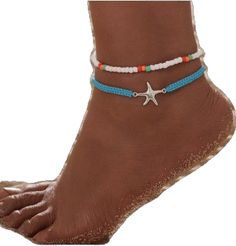 Blue Summer Anklets With Starfish Charm, Blue Anklet With Starfish Charm For Summer, Blue Starfish Charm Anklet For Summer, Summer Strand Anklet With Starfish Charm, Summer Anklet With Starfish Charm As Gift, Summer Beach Anklets With Starfish Charm, Starfish Anklets For Summer Vacation, Summer Vacation Starfish Anklets, Casual Star-shaped Summer Jewelry