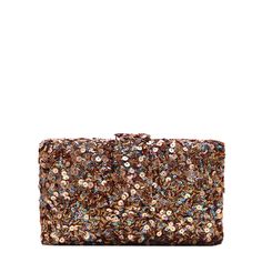 a brown clutch bag with sequins on it