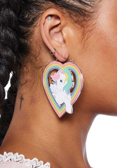 cuz you always shine so bright! These heart shaped door knocker earrings have rainbow trim with super cute My Little Pony designs. Cute Rainbow Jewelry For Pierced Ears, Trendy Multicolor Heart Earrings For Pierced Ears, Fun Rainbow Jewelry For Pierced Ears, Whimsical Multicolor Heart Earrings, Playful Heart-shaped Earrings, Door Knocker Earrings, Always Shine, Novelty Bags, Door Knocker