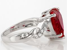 Pre-Owned 7.64ct heart shape lab created ruby with .23ctw round white topaz sterling silver ring. Measures approximately 1/2"L x 1/16"W. Not sizeable. Rhodium plated..  This product may be a customer return, vendor sample, or on-air display and is not in its originally manufactured condition.  It may not be new.  In some instances, these items are repackaged by JTV. Heart Shape Ring, Red Lab, Heart Jewelry Set, I See Red, Heart Shaped Rings, Broken Chain, Pearl Strands, Ruby Gemstone, Topaz Gemstone