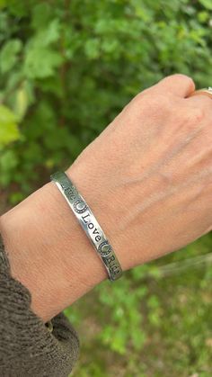 live love ride hand stamped bracelet stackable Aluminum Bracelets, Jewelry Stacking, Cowgirl Gifts, Stacking Bracelets, Letter Stamps, Happy Trails, Skin Discoloration, Stacked Jewelry, Stackable Bracelets