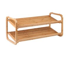 a bamboo shelf with two shelves on each side