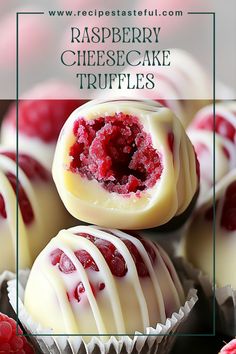 Indulge in these delightful Raspberry Cheesecake Truffles that combine creamy cheesecake filling with the vibrant flavor of raspberries, all coated in smooth chocolate. Perfect for parties, gifts, or a sweet treat at home! Blueberry Cheesecake Truffles, Raspberry White Chocolate Truffles, Truffle Recipes Dessert, No Bake Cheesecake Truffles, Raspberry Truffles Easy, Raspberry Cheesecake Desserts, Mini Raspberry Cheesecake Recipes, Raspberry Cheesecake Truffles, Raspberry Cheesecake Balls