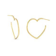 Modernize your romantic style with these 14K gold heart-shaped open hoop earrings. 14K gold. Each earring simply shines with a heart-shaped open hoop. Friction backs. Yellow Gold Hoop Earrings For Valentine's Day, 14k Gold Hoop Earrings With Heart Charm, Elegant Open Heart Hoop Earrings For Anniversary, Valentine's Day Yellow Gold Open Heart Earrings, Gold Open Heart Fine Earrings, 14k Gold Open Heart Earrings For Valentine's Day, Yellow Gold Small Hoop Heart Earrings For Valentine's Day, 14k Yellow Gold Open Heart Earrings, Minimalist Yellow Gold Open Heart Earrings