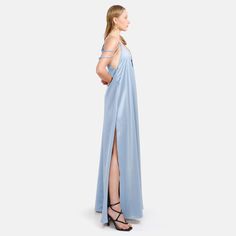 Experience elegance with the Breeze Strap Satin Maxi Dress in Sky Blue, featuring stylized shoulder straps and a luxurious European satin fabric that shimmers beautifully. Perfect for spring and summer occasions, this sustainably made dress from Australia is breathable, durable, and easy-to-care-for. Slip on 97% Polyester Satin, 3% Spandex Made in Australia Gentle Wash Do Not Dry Clean Evening Maxi Dress With Adjustable Straps, Evening Maxi Dress With Spaghetti Straps And Adjustable Straps, Summer Floor-length Evening Dress For Dinner, Luxury Spring Floor-length Evening Dress, Luxury Floor-length Evening Dress For Spring, Blue Summer Evening Dress With Spaghetti Straps, Spring Satin Maxi Evening Dress, Spring Satin Evening Maxi Dress, Summer Formal Maxi Dress With Adjustable Straps