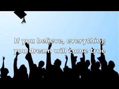 silhouettes of people with their hands up in the air and graduation caps above them