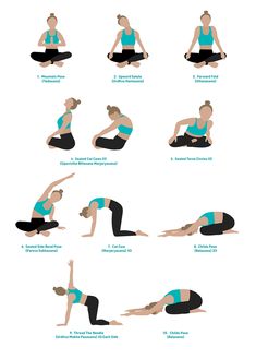 a woman doing yoga poses in different positions