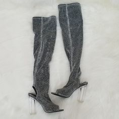 Super Cute Glittery Boots With Clear Heel. Has Peep Toe And Open Heel! Never Used! Glittery Boots, Open Toed Heels, Clear Heels, Shoes Heels Boots, Charlotte Russe, Shoes Women Heels, Heeled Boots, Shoes Heels, Super Cute