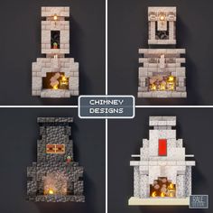 four different views of the chimney designs in minecraft, including one with a red door