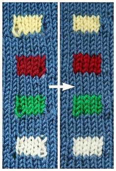 two rows of knitted ties with different colors