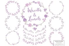 wreaths and laurels with purple flowers