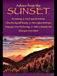 advice from the sunset with mountains and trees in the background, which is also an orange sky