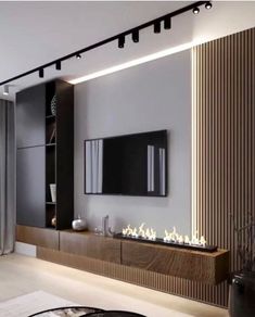 modern living room with fireplace and tv