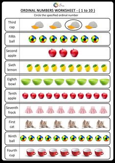 the worksheet for numbers 1 to 10 is shown with an image of apples and other