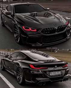 two different views of a black sports car