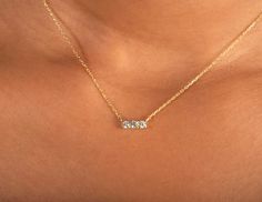 "✦ Trio Diamond Necklace ✦ Our 14K Solid Gold Trio Stone Diamond Necklace is handcrafted with an elegant and timeless design. The trio stone design is a classic and never goes out of style. Specifications ------------------------------------------ 📅 Made to order, 3-5 business days 🛫 Free Fast Shipping * Metal: 14k Yellow Gold / 14k White Gold / 14k Rose Gold * Chain width: 1.00mm * Chain length: 14-16\", 16-18\", 18-20\" * Outer diameter: 11.10mm X 3.50mm pendant * Diamonds: 3 X 2.50mm (0.18c Luxury Three Stone Minimalist Jewelry, Luxury Three Stone Diamond Necklace For Anniversary, Diamond Necklace Gift, Luxury Jewelry Brands, Three Stone Diamond, Rose Gold Chain, Gold Diamond Necklace, Gold Armband, Solid Gold Jewelry