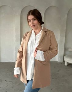 Curve Lightweight Open Blazer Plus Size Outerwear Camel 1XL -2020AVE Open Blazer, Plus Size Outerwear, Trendy Street Style, Street Style Looks, Black Blazers, Bike Shorts, Long Length, Next Level, Work Wear